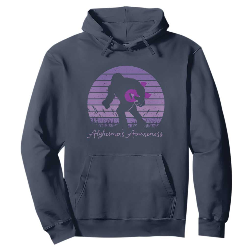Vintage Bigfoot Alzheimers Awareness Hoodie Purple Ribbon Support Graphic