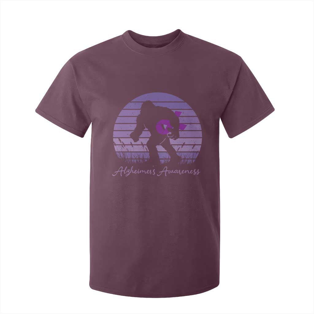 Vintage Bigfoot Alzheimers Awareness T Shirt For Kid Purple Ribbon Support Graphic
