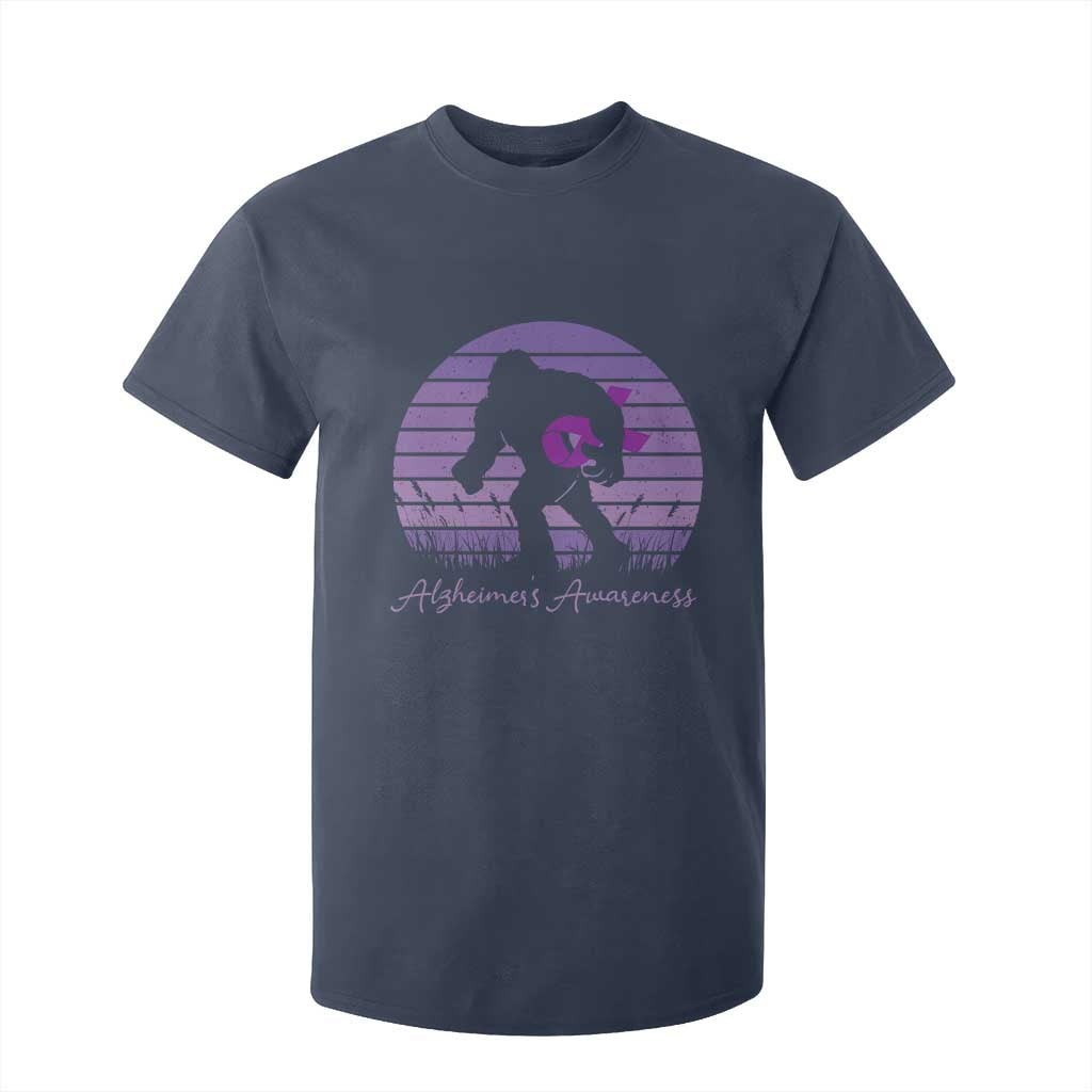 Vintage Bigfoot Alzheimers Awareness T Shirt For Kid Purple Ribbon Support Graphic