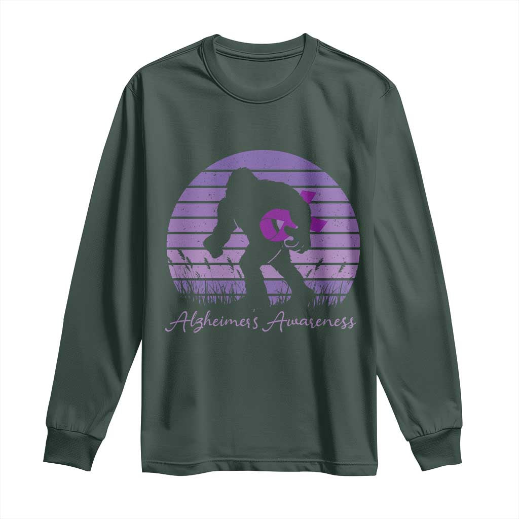Vintage Bigfoot Alzheimers Awareness Long Sleeve Shirt Purple Ribbon Support Graphic