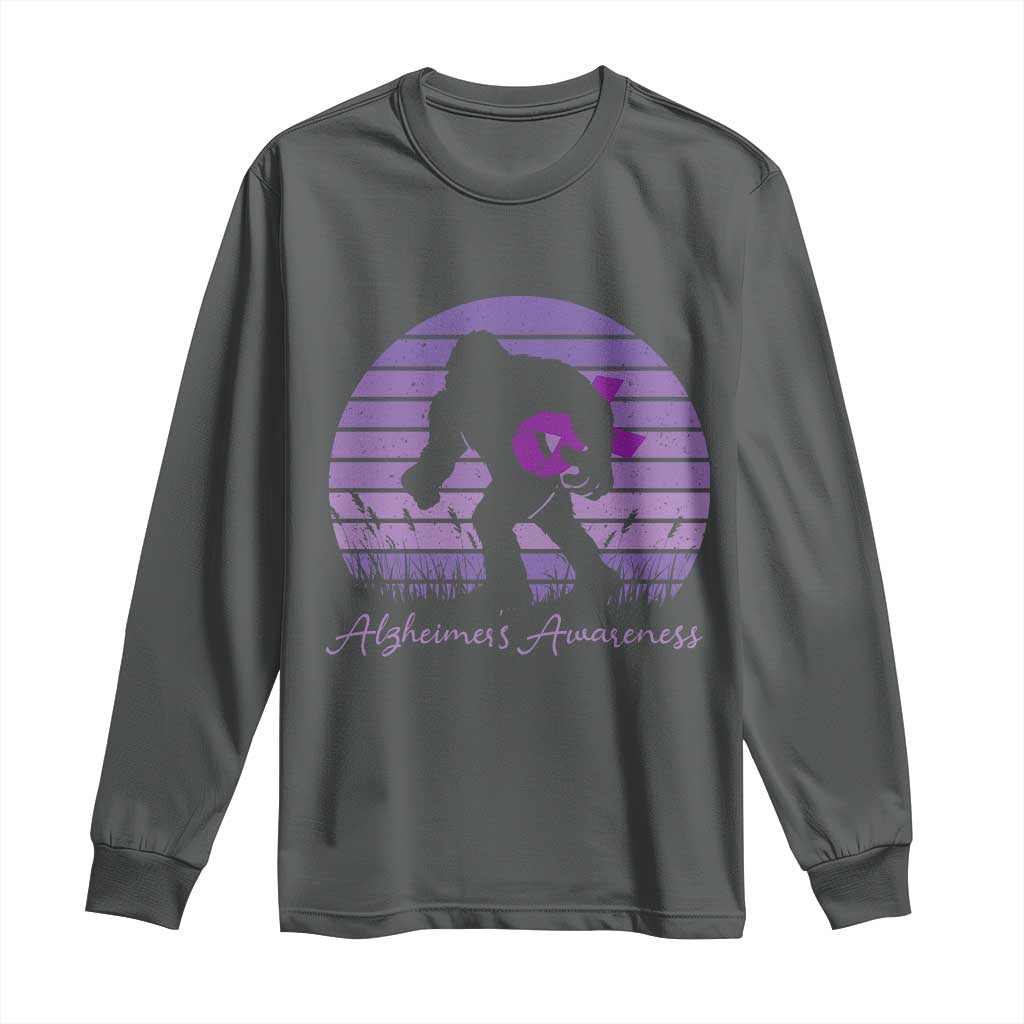 Vintage Bigfoot Alzheimers Awareness Long Sleeve Shirt Purple Ribbon Support Graphic