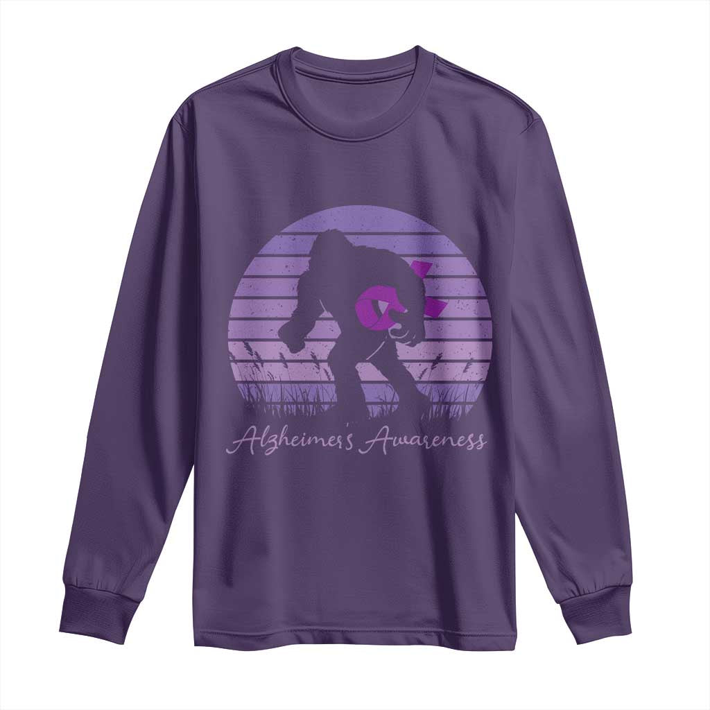 Vintage Bigfoot Alzheimers Awareness Long Sleeve Shirt Purple Ribbon Support Graphic TS12 Purple Print Your Wear