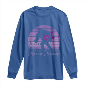 Vintage Bigfoot Alzheimers Awareness Long Sleeve Shirt Purple Ribbon Support Graphic