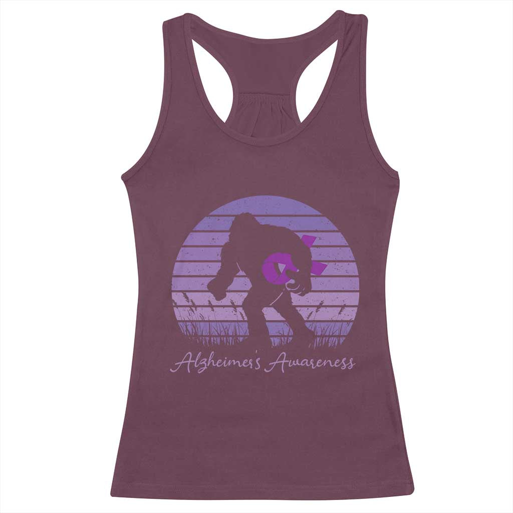 Vintage Bigfoot Alzheimers Awareness Racerback Tank Top Purple Ribbon Support Graphic