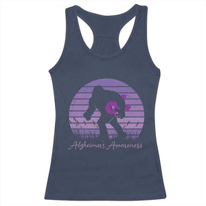 Vintage Bigfoot Alzheimers Awareness Racerback Tank Top Purple Ribbon Support Graphic