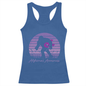 Vintage Bigfoot Alzheimers Awareness Racerback Tank Top Purple Ribbon Support Graphic