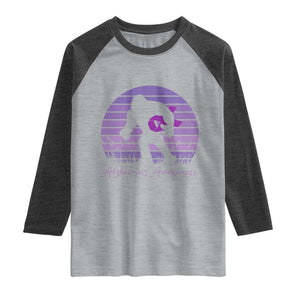 Vintage Bigfoot Alzheimers Awareness Raglan Shirt Purple Ribbon Support Graphic