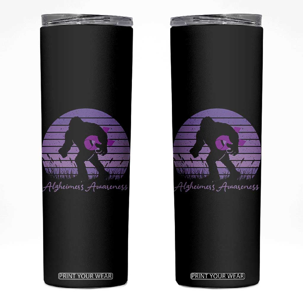 Vintage Bigfoot Alzheimers Awareness Skinny Tumbler Purple Ribbon Support Graphic TS12 Black Print Your Wear