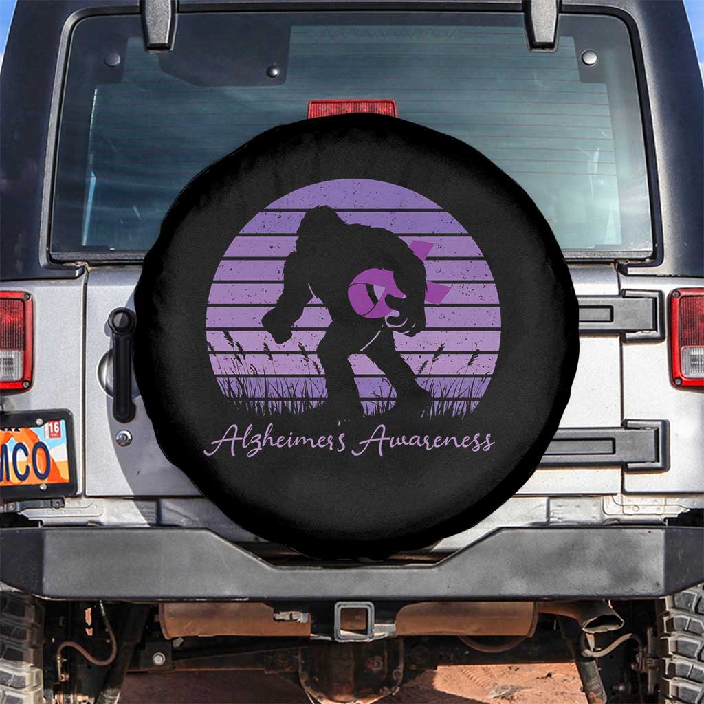 Vintage Bigfoot Alzheimers Awareness Spare Tire Cover Purple Ribbon Support Graphic