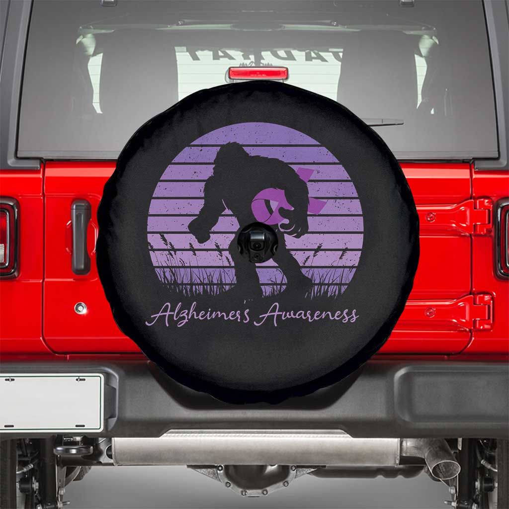 Vintage Bigfoot Alzheimers Awareness Spare Tire Cover Purple Ribbon Support Graphic