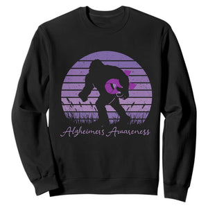 Vintage Bigfoot Alzheimers Awareness Sweatshirt Purple Ribbon Support Graphic