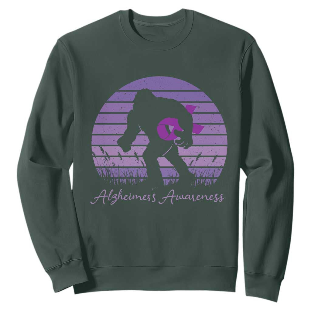 Vintage Bigfoot Alzheimers Awareness Sweatshirt Purple Ribbon Support Graphic
