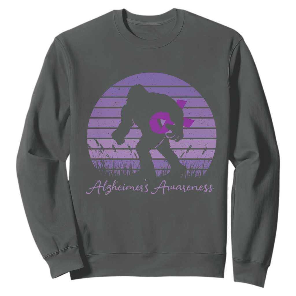 Vintage Bigfoot Alzheimers Awareness Sweatshirt Purple Ribbon Support Graphic