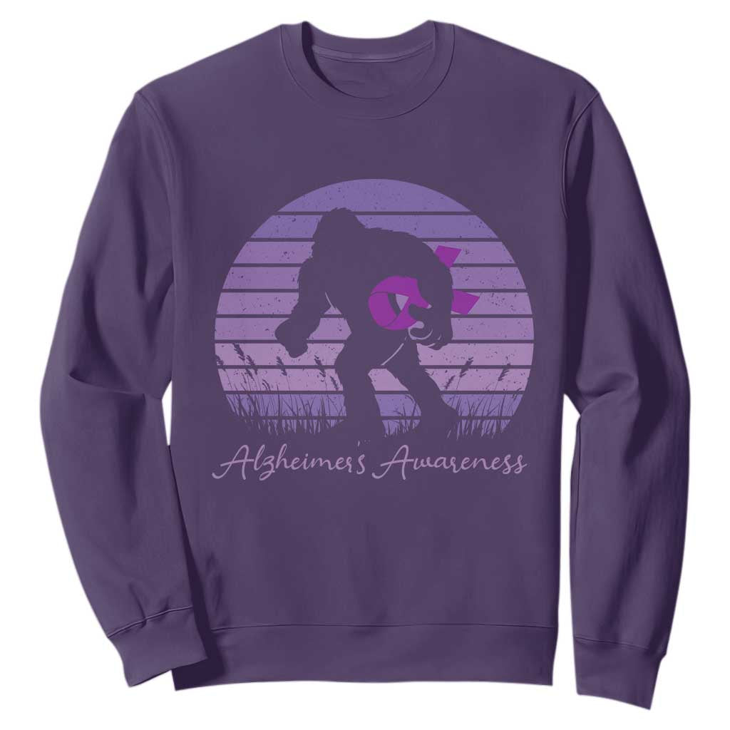 Vintage Bigfoot Alzheimers Awareness Sweatshirt Purple Ribbon Support Graphic