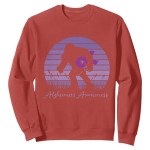 Vintage Bigfoot Alzheimers Awareness Sweatshirt Purple Ribbon Support Graphic
