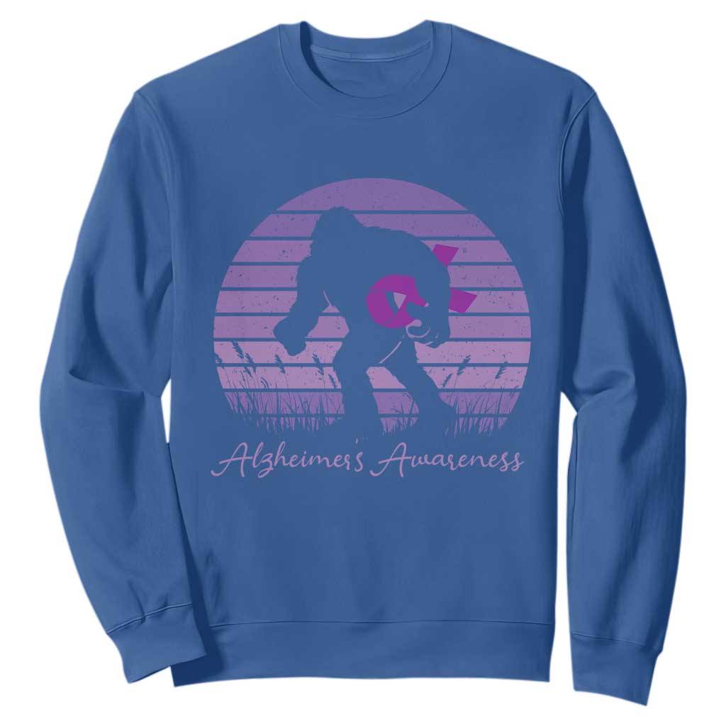 Vintage Bigfoot Alzheimers Awareness Sweatshirt Purple Ribbon Support Graphic