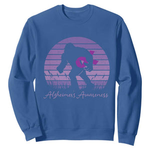Vintage Bigfoot Alzheimers Awareness Sweatshirt Purple Ribbon Support Graphic