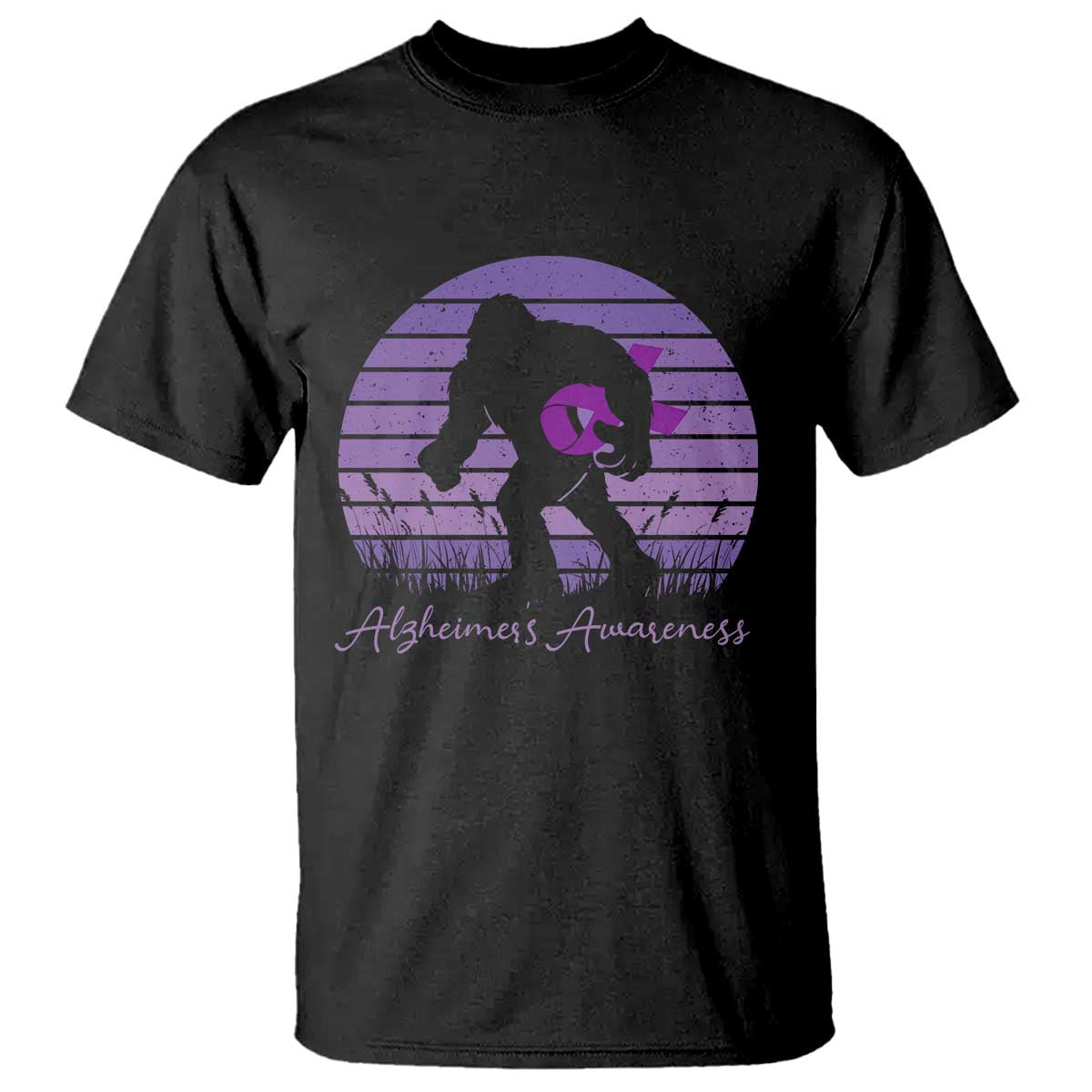 Vintage Bigfoot Alzheimers Awareness T Shirt Purple Ribbon Support Graphic