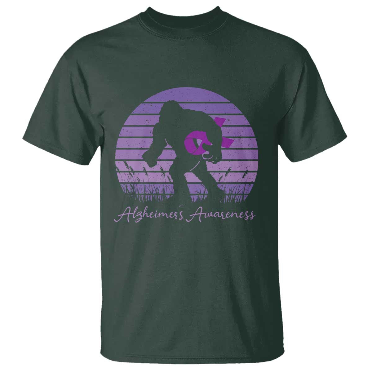 Vintage Bigfoot Alzheimers Awareness T Shirt Purple Ribbon Support Graphic
