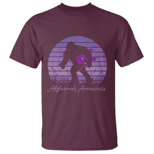 Vintage Bigfoot Alzheimers Awareness T Shirt Purple Ribbon Support Graphic