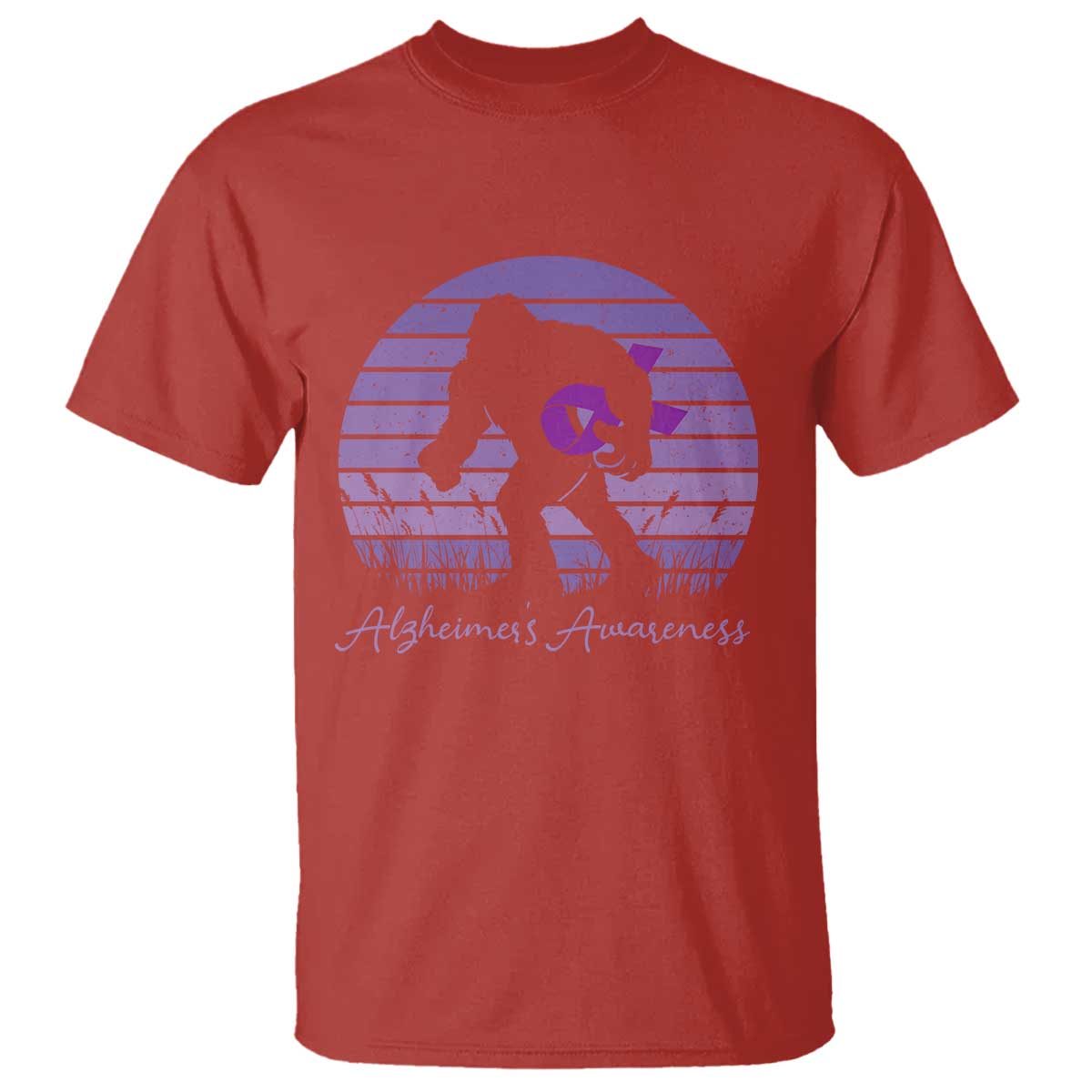 Vintage Bigfoot Alzheimers Awareness T Shirt Purple Ribbon Support Graphic