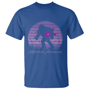 Vintage Bigfoot Alzheimers Awareness T Shirt Purple Ribbon Support Graphic