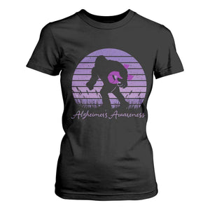 Vintage Bigfoot Alzheimers Awareness T Shirt For Women Purple Ribbon Support Graphic