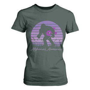 Vintage Bigfoot Alzheimers Awareness T Shirt For Women Purple Ribbon Support Graphic