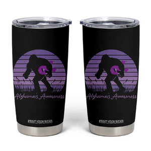 Vintage Bigfoot Alzheimers Awareness Tumbler Cup Purple Ribbon Support Graphic