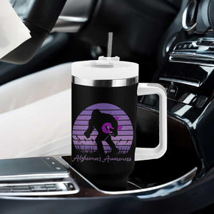 Vintage Bigfoot Alzheimers Awareness Tumbler With Handle Purple Ribbon Support Graphic