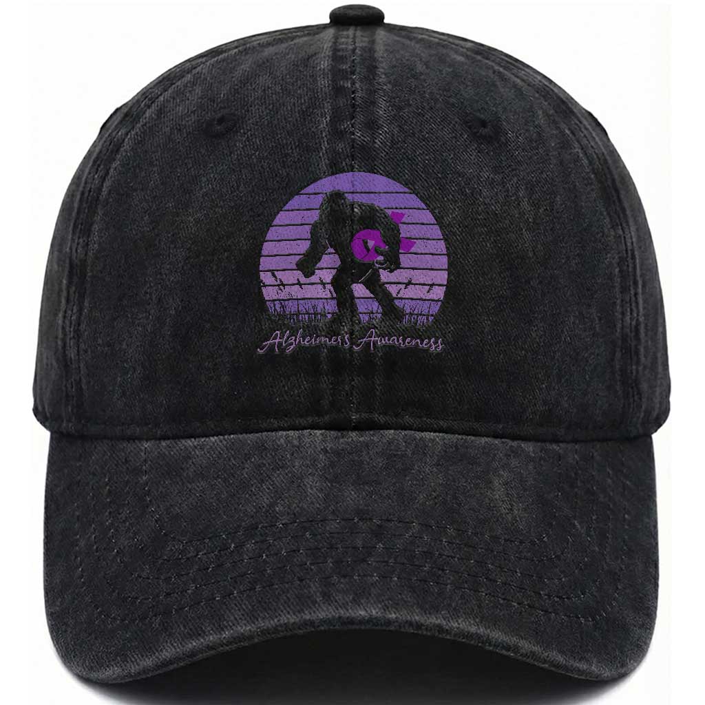 Vintage Bigfoot Alzheimers Awareness Washed Cotton Baseball Cap Purple Ribbon Support Graphic TS12 Print Your Wear