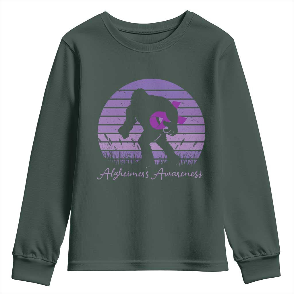 Vintage Bigfoot Alzheimers Awareness Youth Sweatshirt Purple Ribbon Support Graphic