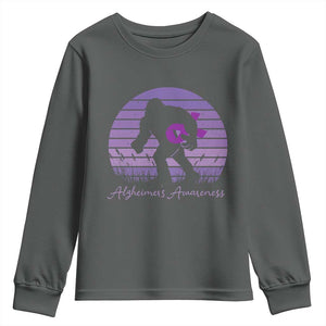Vintage Bigfoot Alzheimers Awareness Youth Sweatshirt Purple Ribbon Support Graphic
