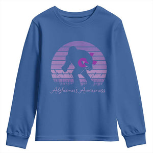 Vintage Bigfoot Alzheimers Awareness Youth Sweatshirt Purple Ribbon Support Graphic
