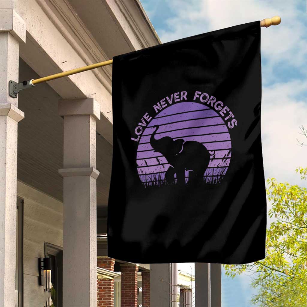 Alzheimer's Awareness Support Garden Flag Vintage Elephant Love Never Forgets