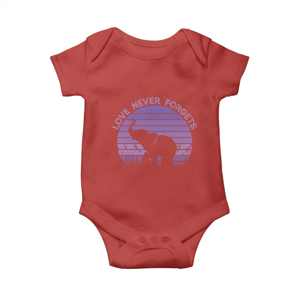 Alzheimer's Awareness Support Baby Onesie Vintage Elephant Love Never Forgets
