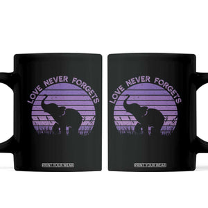 Alzheimer's Awareness Support Coffee Mug Vintage Elephant Love Never Forgets
