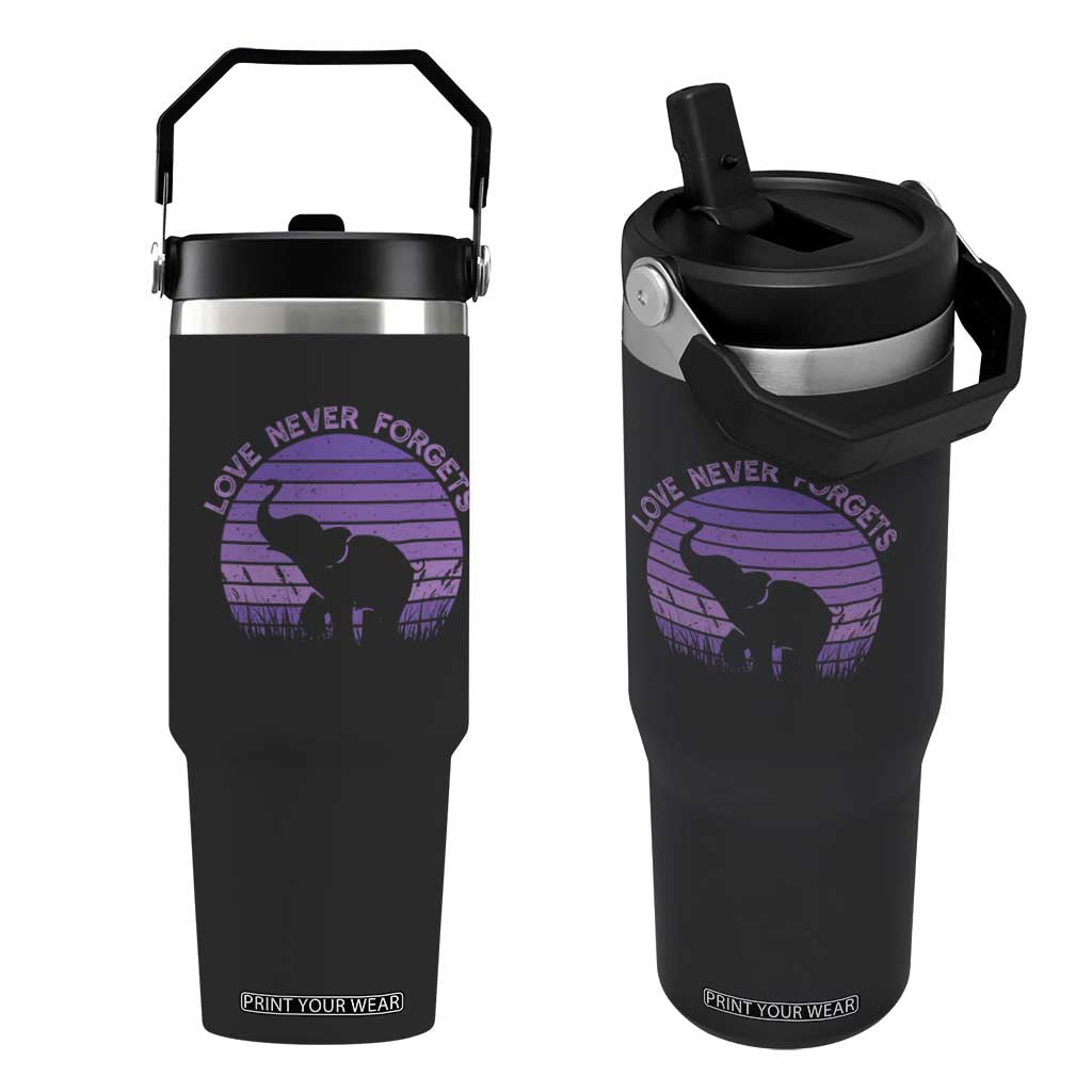 Alzheimer's Awareness Support Flip Straw Tumbler Vintage Elephant Love Never Forgets TS12 One Size: 30 oz Black Print Your Wear