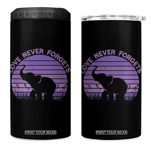 Alzheimer's Awareness Support 4 in 1 Can Cooler Tumbler Vintage Elephant Love Never Forgets