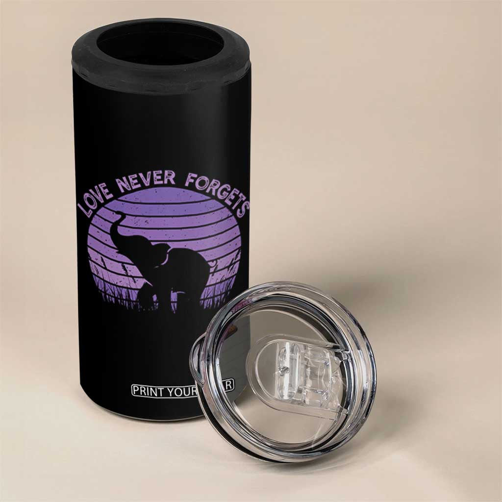 Alzheimer's Awareness Support 4 in 1 Can Cooler Tumbler Vintage Elephant Love Never Forgets