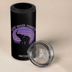 Alzheimer's Awareness Support 4 in 1 Can Cooler Tumbler Vintage Elephant Love Never Forgets