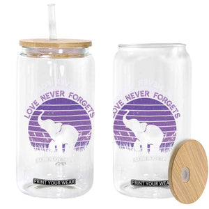 Alzheimer's Awareness Support Glass Can Vintage Elephant Love Never Forgets
