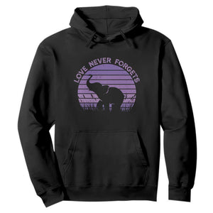 Alzheimer's Awareness Support Hoodie Vintage Elephant Love Never Forgets