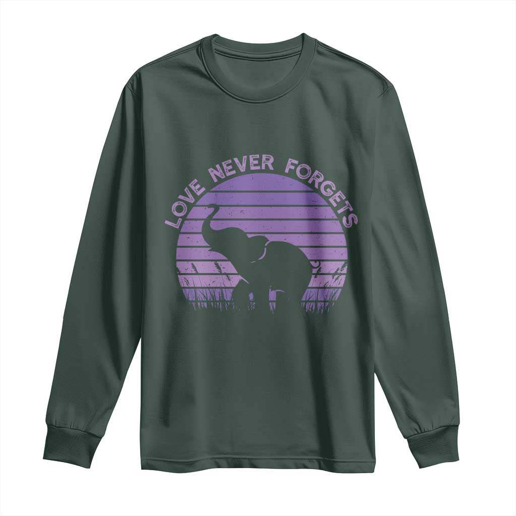 Alzheimer's Awareness Support Long Sleeve Shirt Vintage Elephant Love Never Forgets