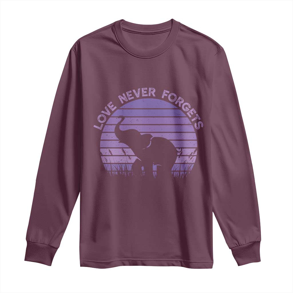 Alzheimer's Awareness Support Long Sleeve Shirt Vintage Elephant Love Never Forgets