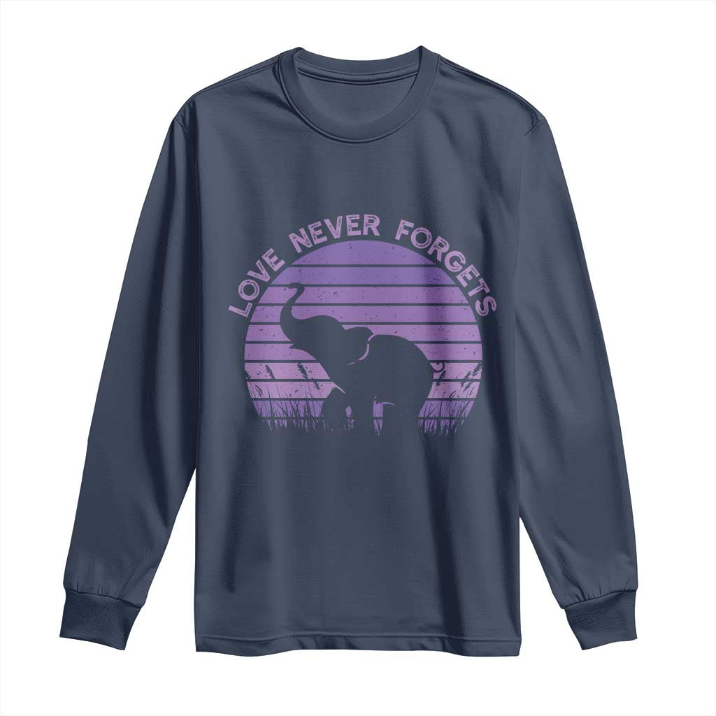 Alzheimer's Awareness Support Long Sleeve Shirt Vintage Elephant Love Never Forgets