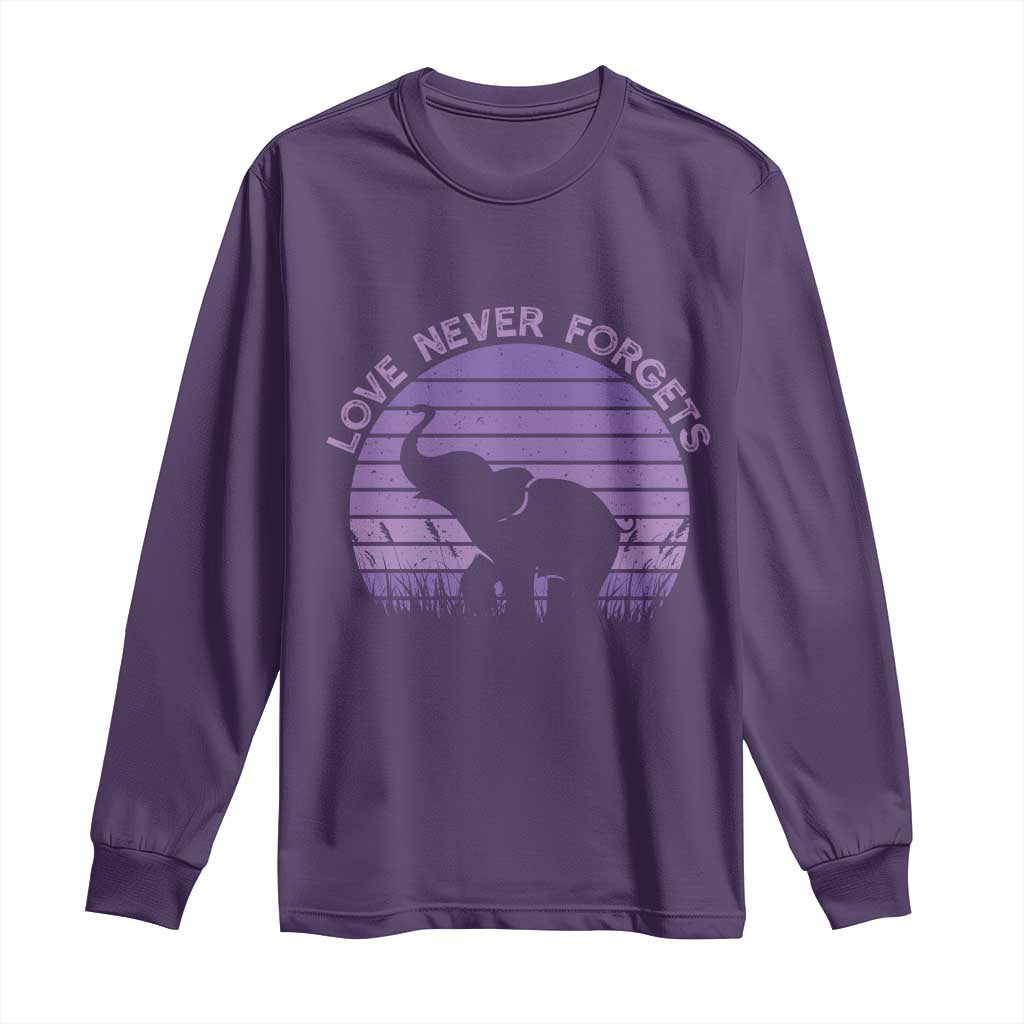 Alzheimer's Awareness Support Long Sleeve Shirt Vintage Elephant Love Never Forgets TS12 Purple Print Your Wear