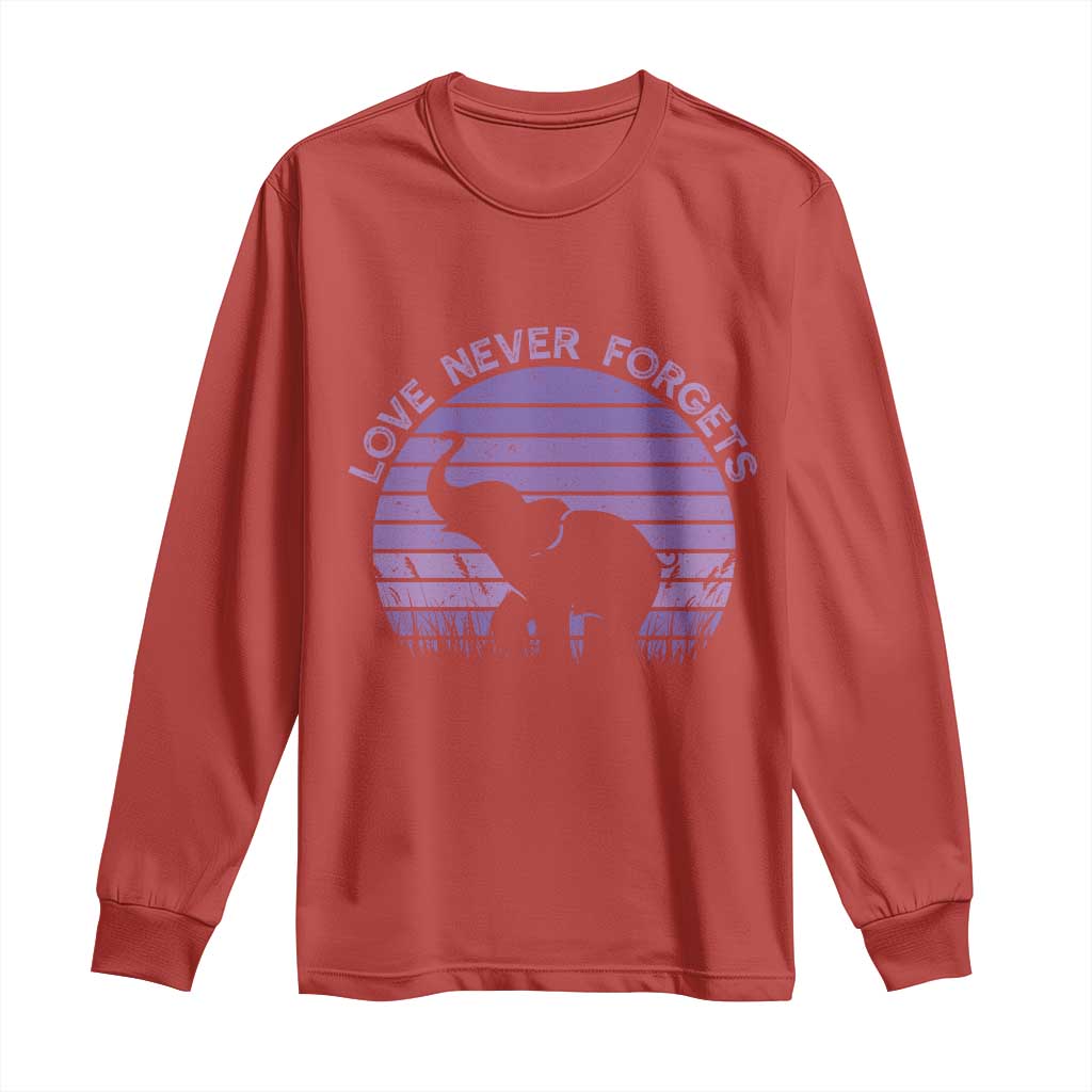 Alzheimer's Awareness Support Long Sleeve Shirt Vintage Elephant Love Never Forgets