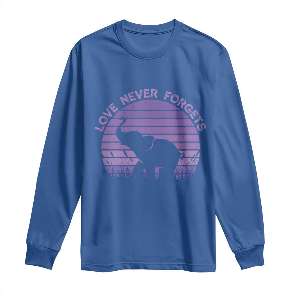 Alzheimer's Awareness Support Long Sleeve Shirt Vintage Elephant Love Never Forgets