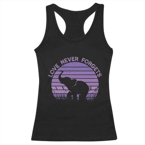 Alzheimer's Awareness Support Racerback Tank Top Vintage Elephant Love Never Forgets